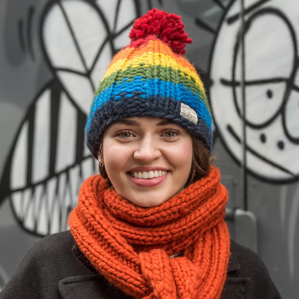 Bonnets À Pompon | Bonnets^Kusan Bonnet à Pompon en Laine Point de Riz Arc-en-Ciel multicolore