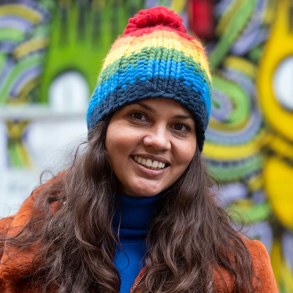 Bonnets À Pompon | Bonnets^Kusan Bonnet à Pompon en Laine Point de Riz Arc-en-Ciel multicolore