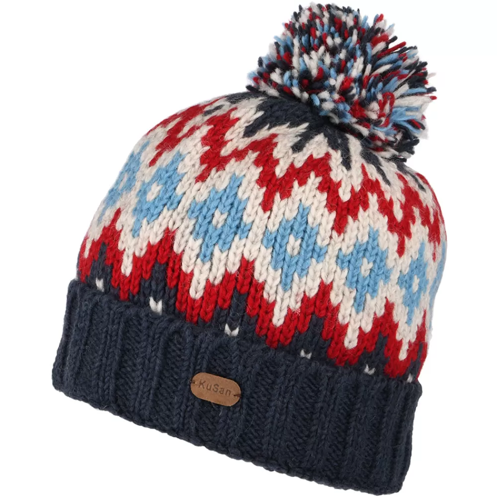 Bonnets À Pompon | Bonnets^Kusan Bonnet à Pompon et à Revers Losanges bleu marine-rouge-crème