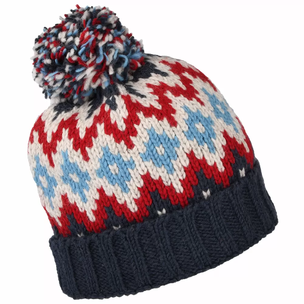 Bonnets À Pompon | Bonnets^Kusan Bonnet à Pompon et à Revers Losanges bleu marine-rouge-crème