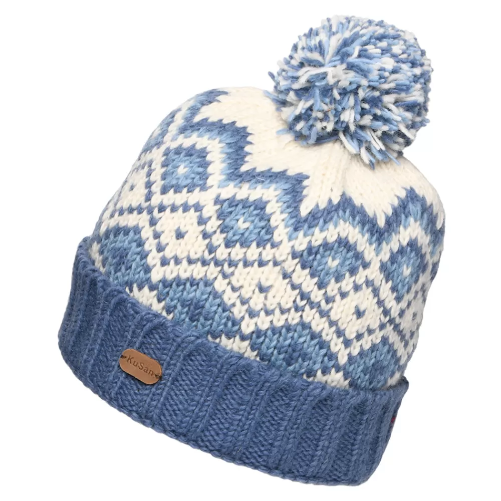 Bonnets À Pompon | Bonnets^Kusan Bonnet à Pompon et à Revers Losanges bleu-crème