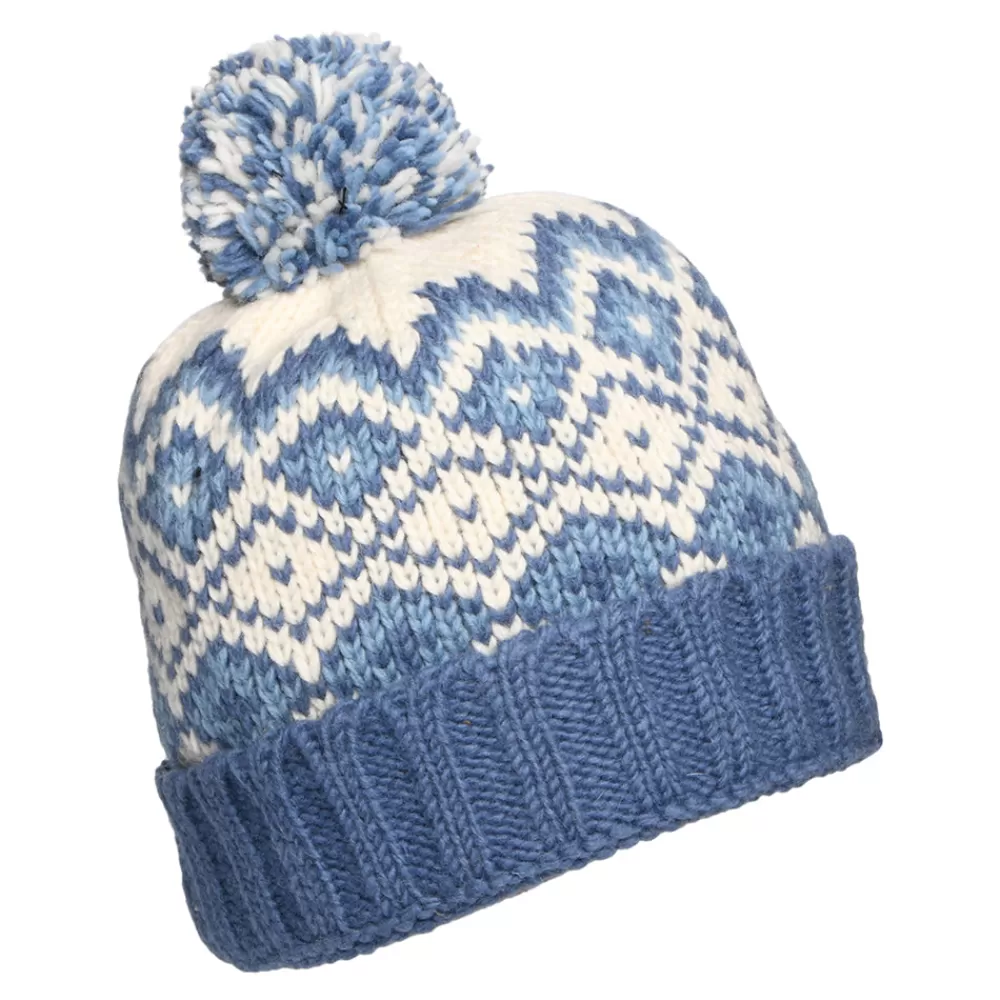 Bonnets À Pompon | Bonnets^Kusan Bonnet à Pompon et à Revers Losanges bleu-crème