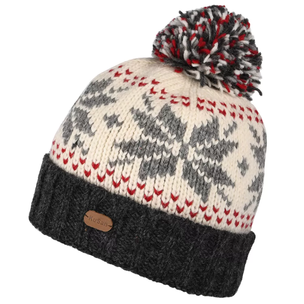 Bonnets À Pompon | Bonnets^Kusan Bonnet à Pompon et Revers Snowflake blanc-gris