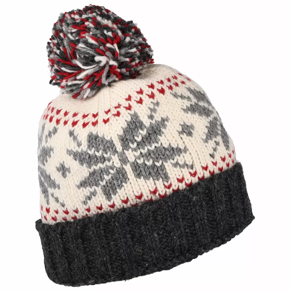 Bonnets À Pompon | Bonnets^Kusan Bonnet à Pompon et Revers Snowflake blanc-gris