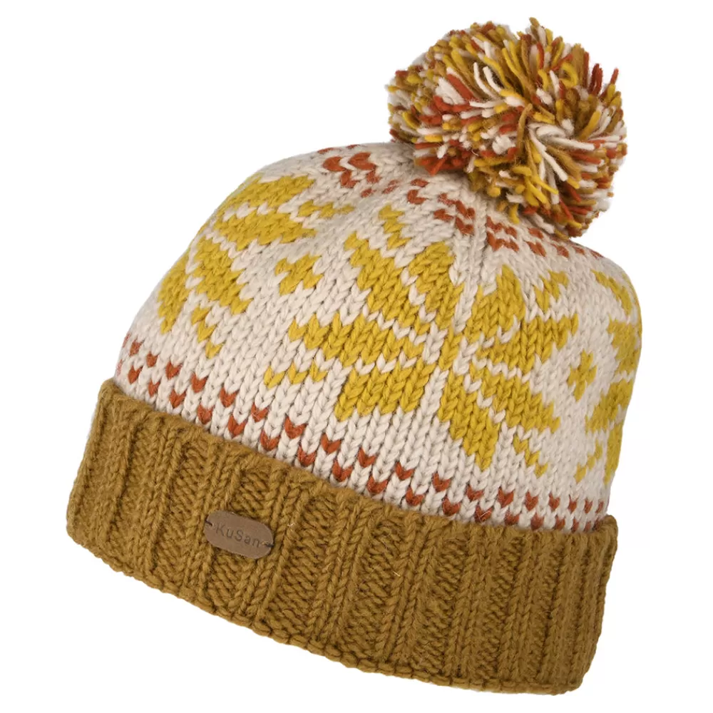Bonnets À Pompon | Bonnets^Kusan Bonnet à Pompon et Revers Snowflake moutarde