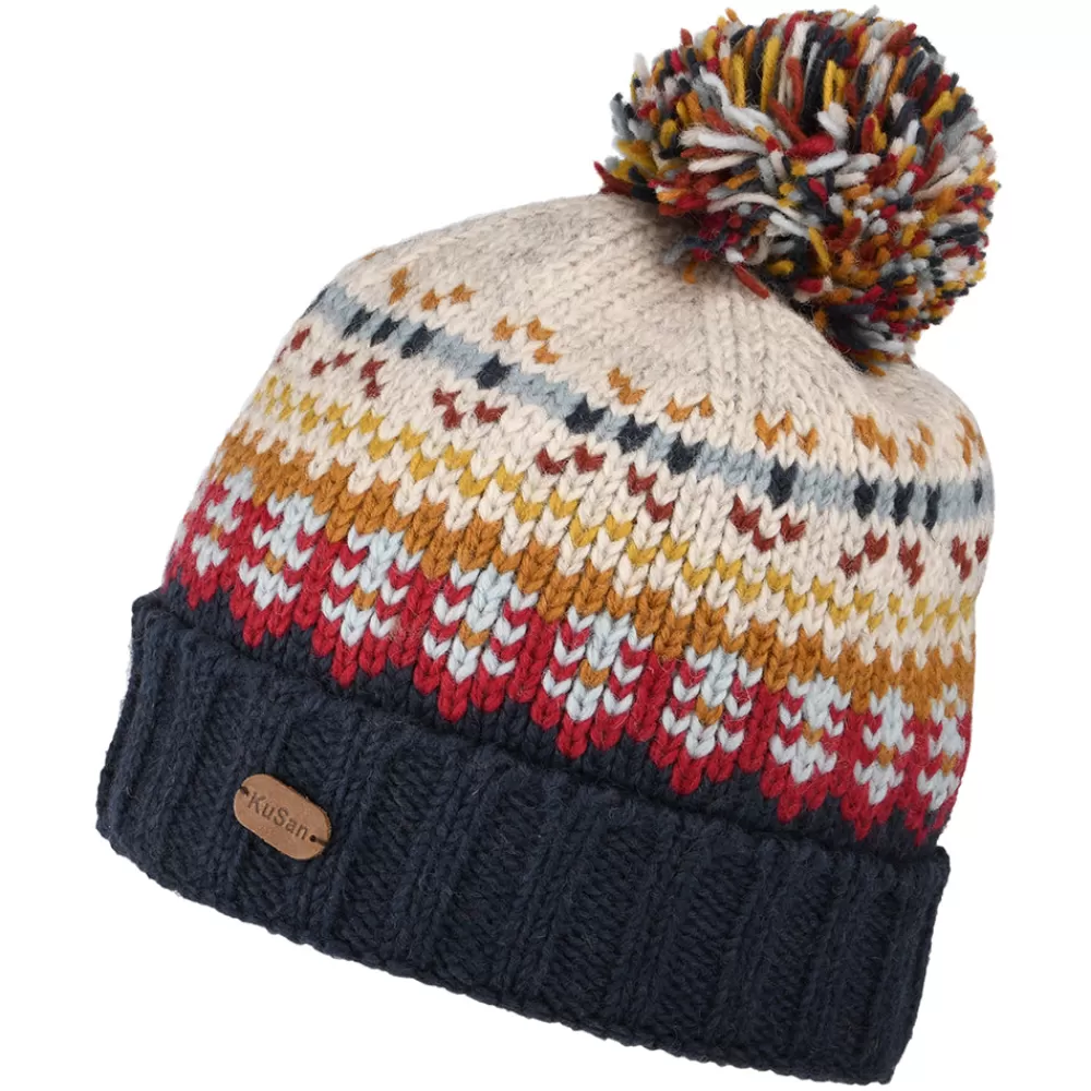 Bonnets À Pompon | Bonnets^Kusan Bonnet à Pompon Fair Isle Mosaic bleu marine-rouge-crème