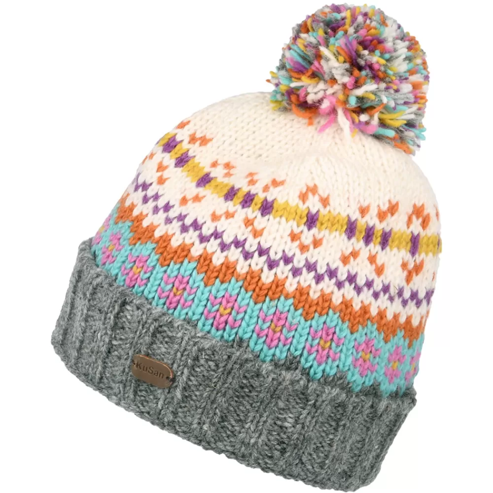 Bonnets À Pompon | Bonnets^Kusan Bonnet à Pompon Fair Isle Mosaic crème-gris