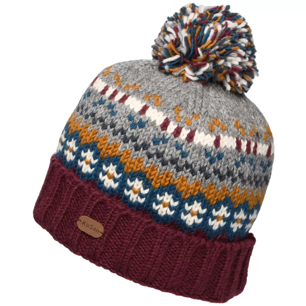 Bonnets À Pompon | Bonnets^Kusan Bonnet à Pompon Fair Isle Mosaic prune-gris