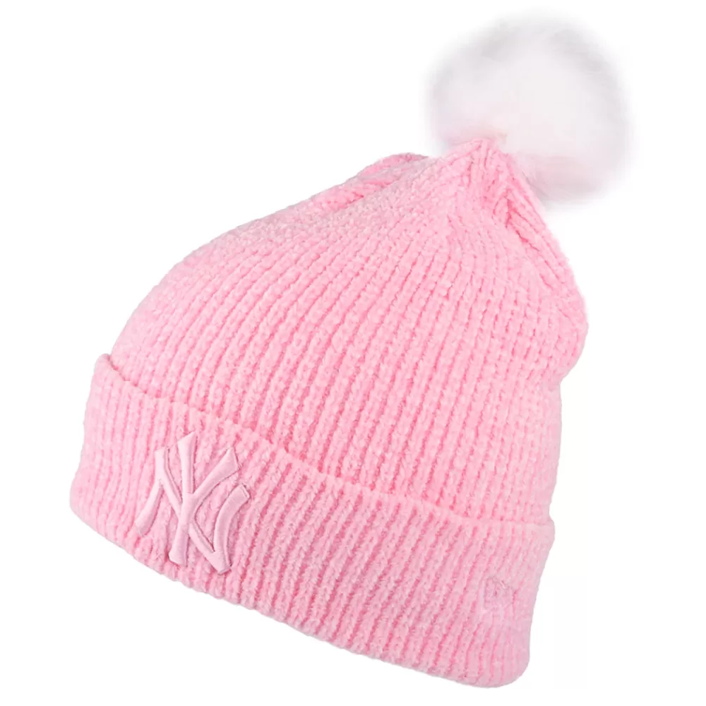 Chapeaux Hiver | Bonnets À Pompon^New Era Bonnet à Pompon Femme MLB Chenille Bobble New York Yankees rose
