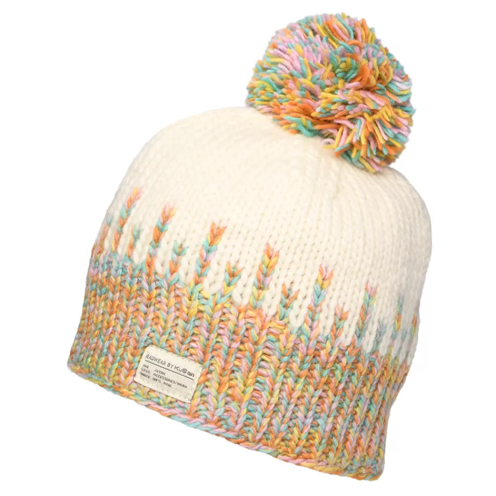 Bonnets À Pompon | Bonnets^Kusan Bonnet à Pompon Point de Riz Stalagmite blanc-multi