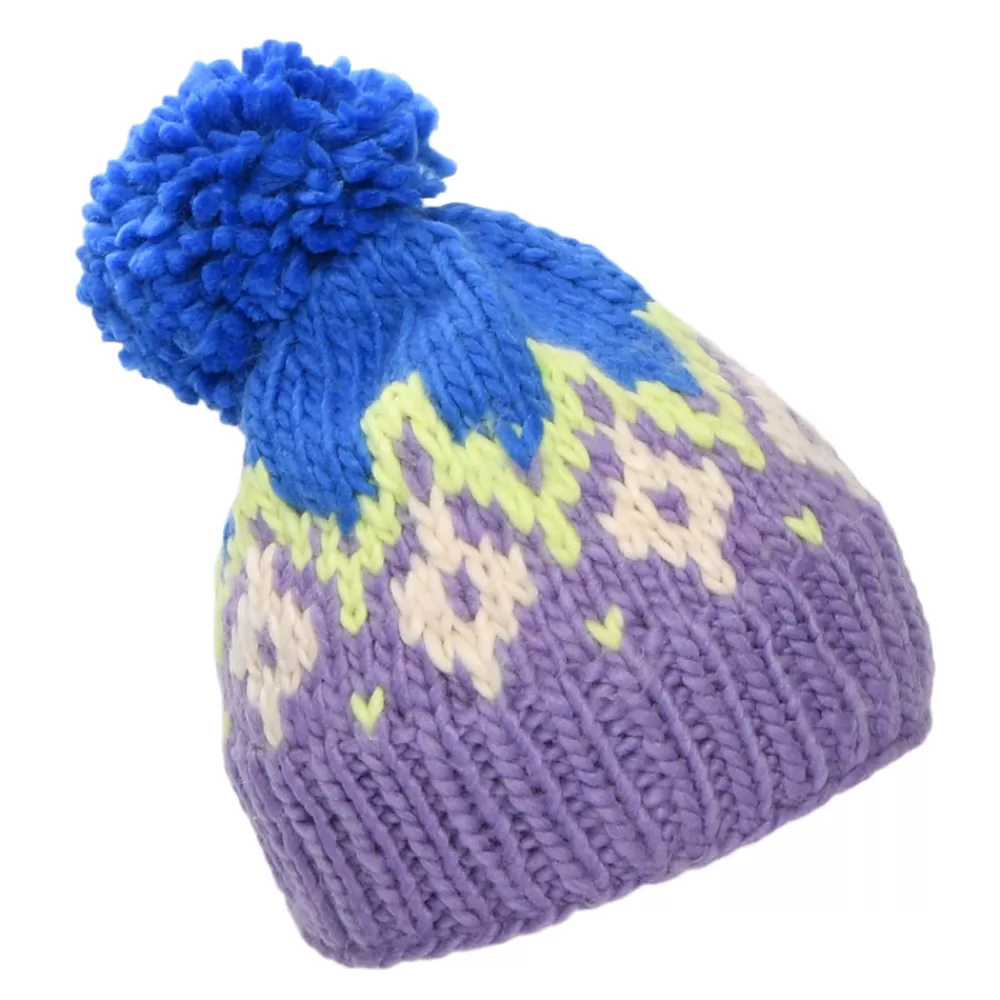 Bonnets À Pompon | Bonnets^Barts Bonnet à Pompon Tricoté Main Curley violet-bleu