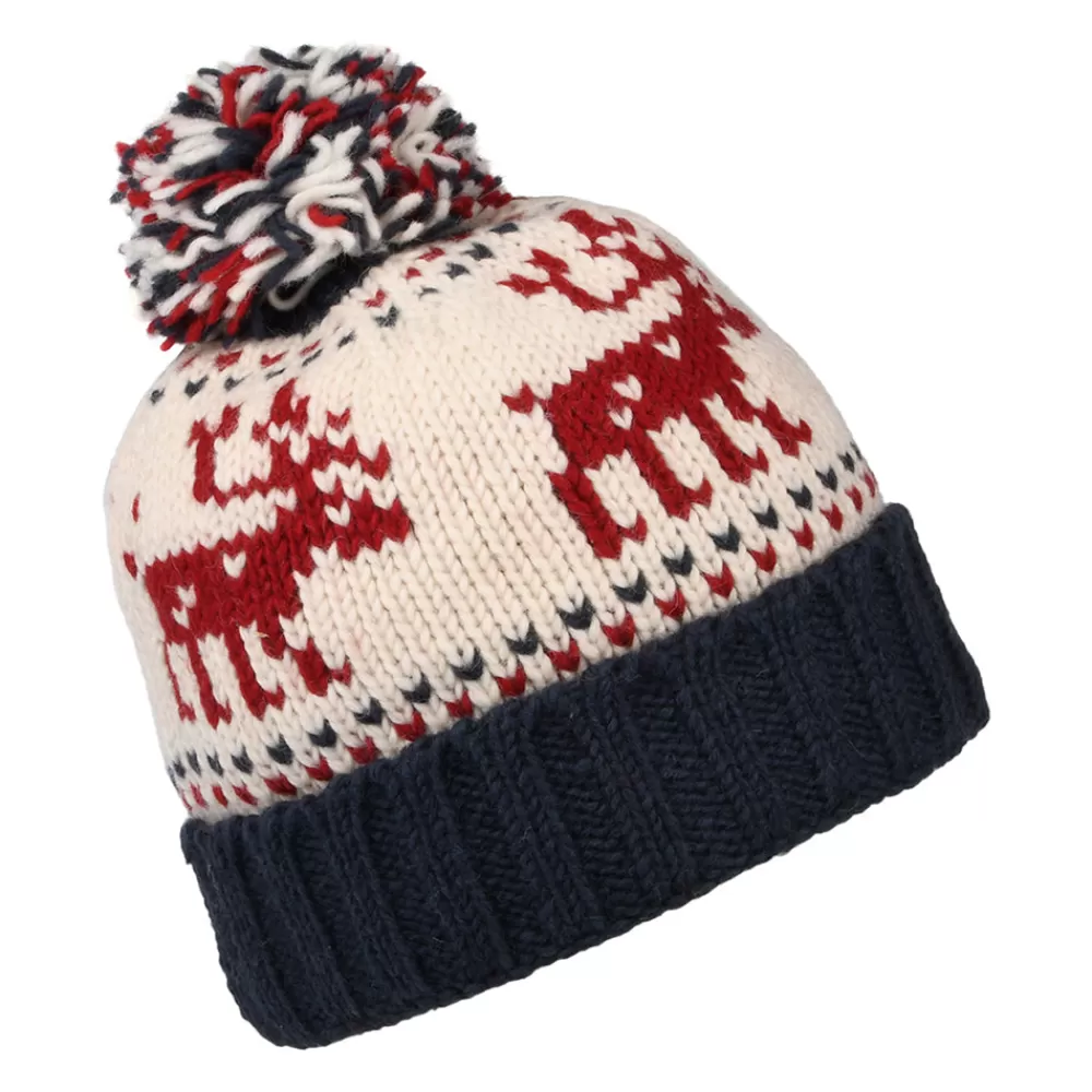 Bonnets À Pompon | Bonnets^Kusan Bonnet à Pompon Turn Up Reindeer bleu marine-crème