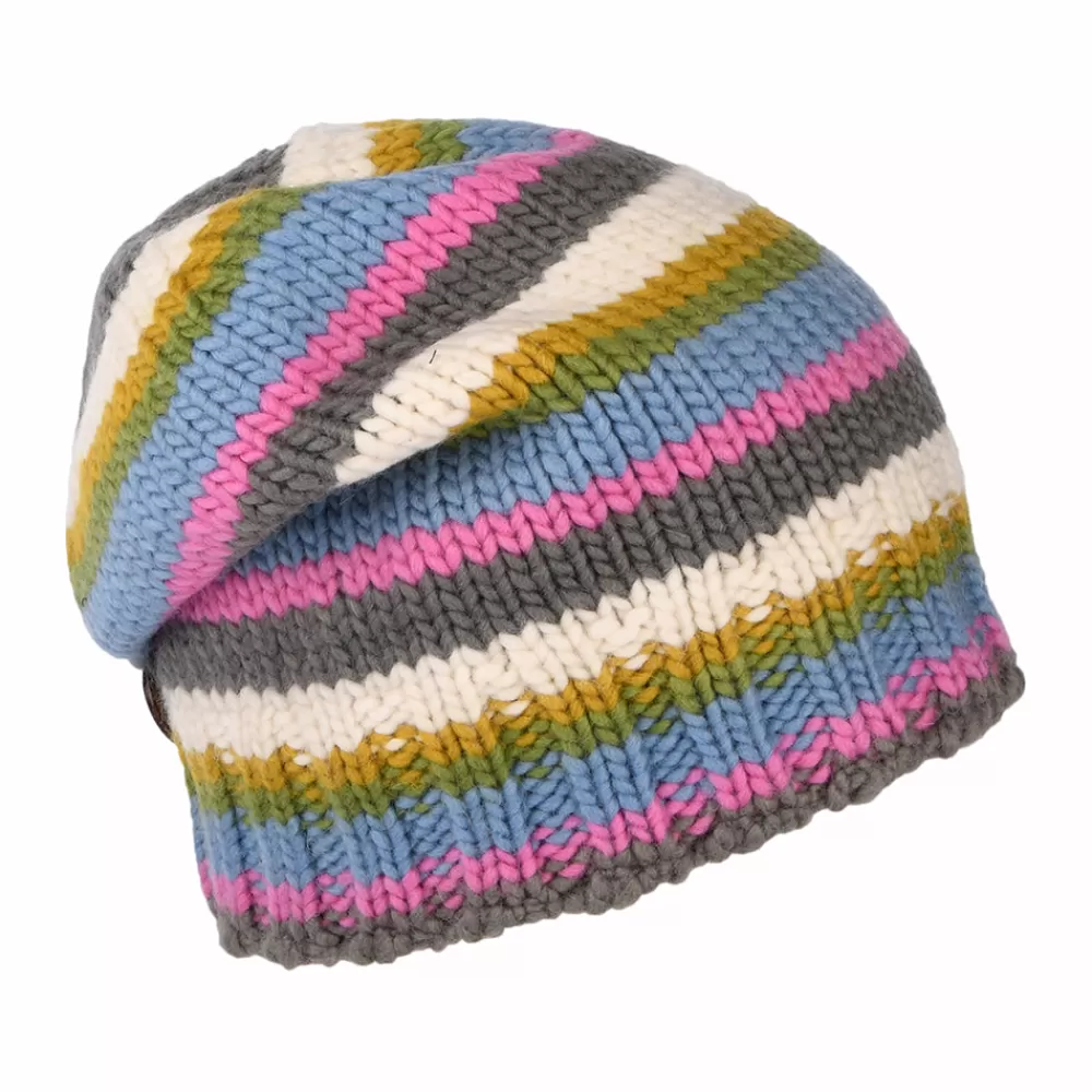 Chapeaux Hiver | Bonnets^Kusan Bonnet Boutonné à Rayures bleu clair-rose-crème