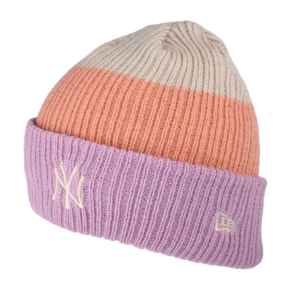 Chapeaux Hiver | Bonnets^New Era Bonnet Femme MLB Stripe à Revers New York Yankees lavande-pêche-pierre