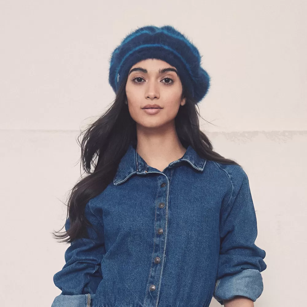 Chapeaux Hiver | Bérets^Seeberger Béret en Angora à Rayures bleu