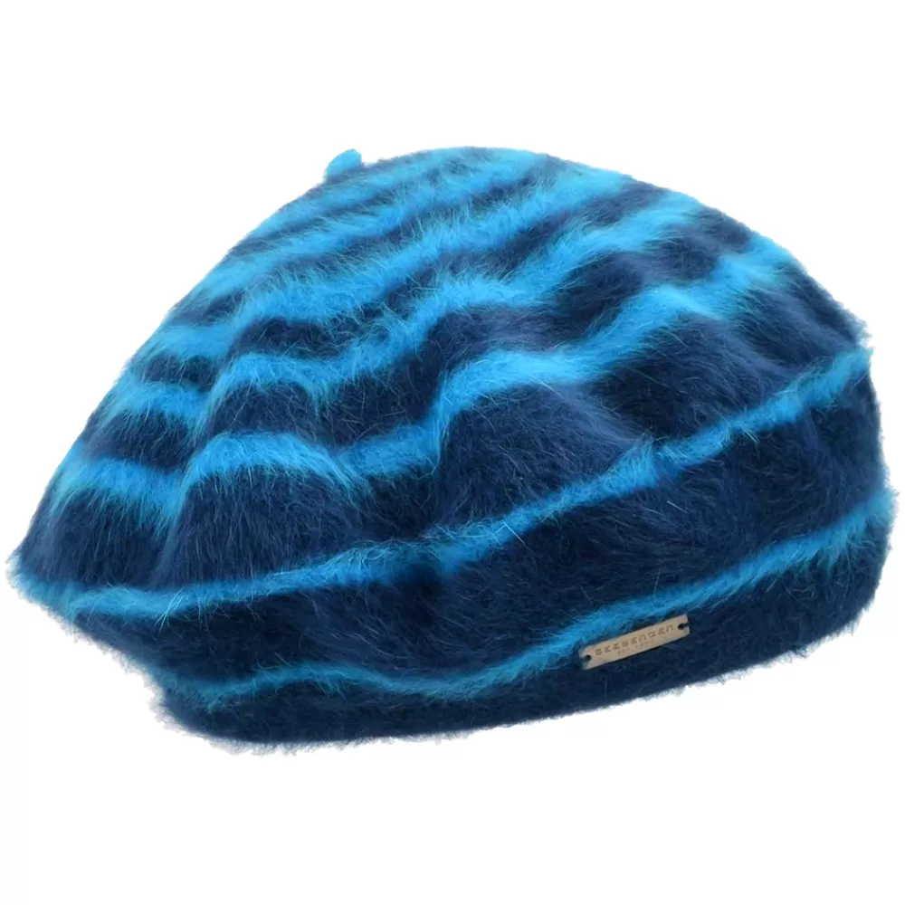 Chapeaux Hiver | Bérets^Seeberger Béret en Angora à Rayures bleu