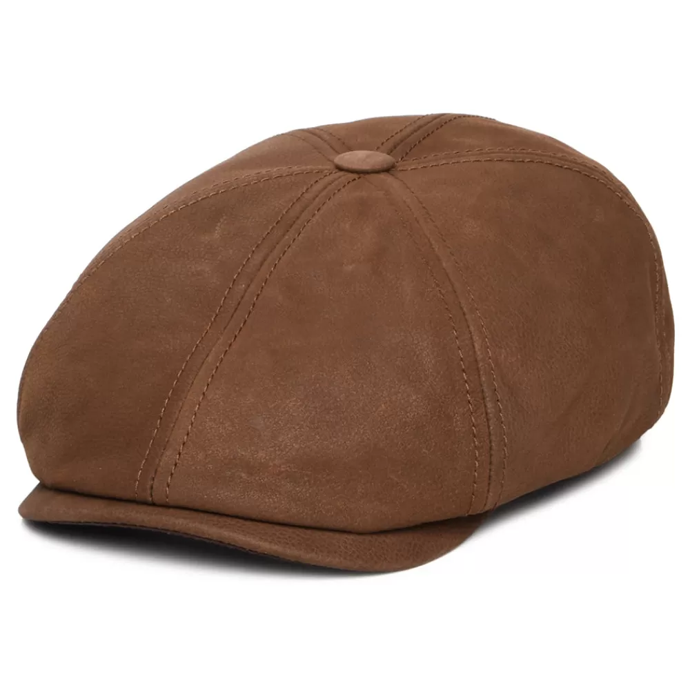 Casquettes Plates | Casquettes Plates^Stetson Casquette Gavroche en Cuir Nubuck cognac