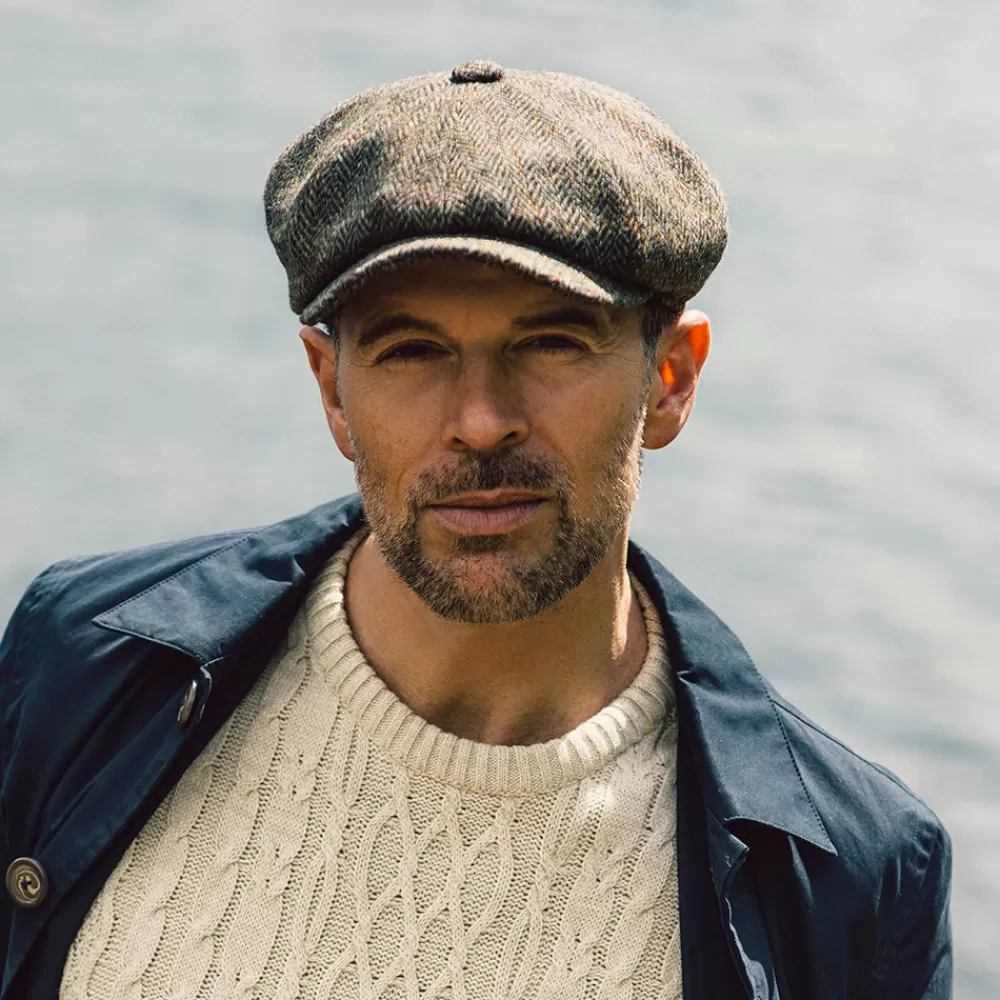 Casquettes Plates | Chapeaux Hiver^Failsworth Casquette Gavroche en Harris Tweed à Chevrons Carloway vert-bleu