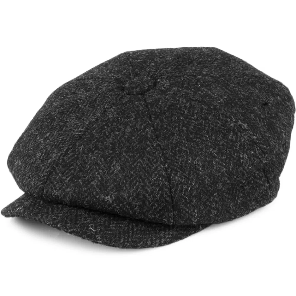 Casquettes Plates | Grandes Tailles^Jaxon & James Casquette Gavroche en Harris Tweed Taransay noir-anthracite JAXON & JAMES