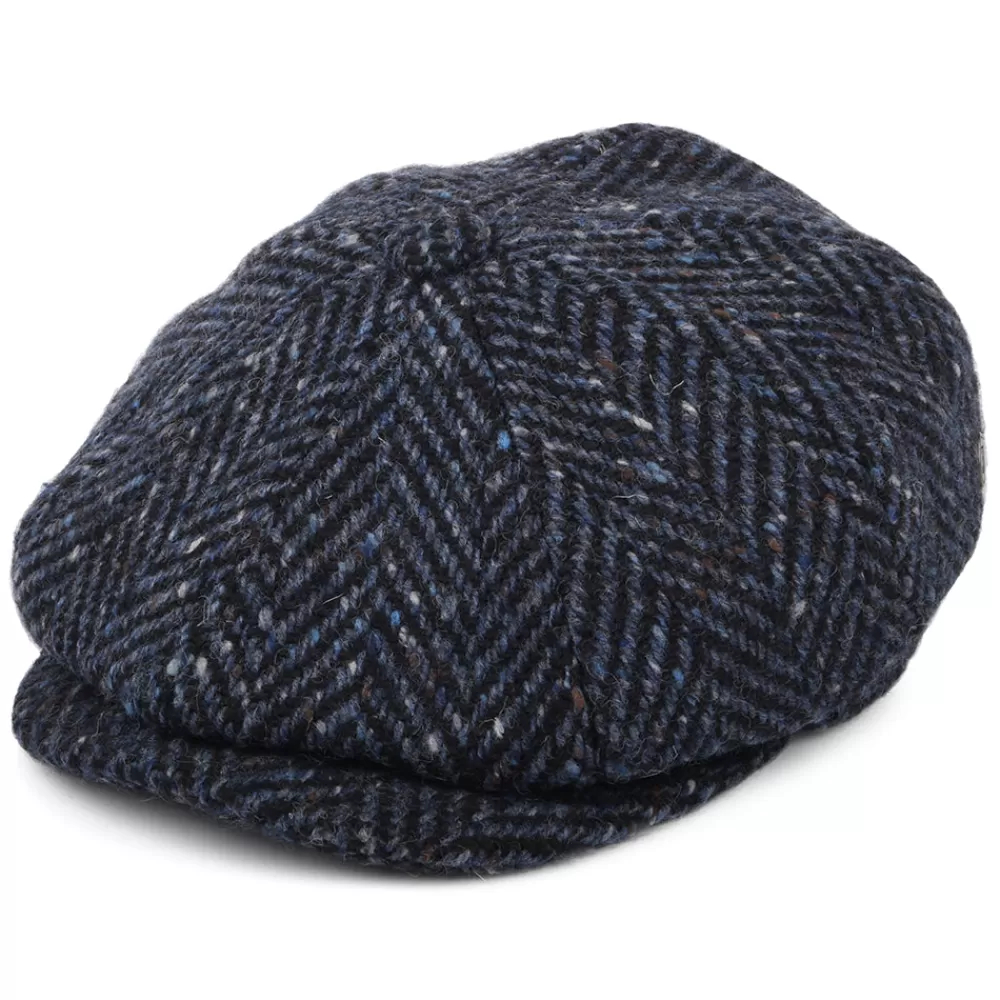 Casquettes Plates | Grandes Tailles^Jaxon & James Casquette Gavroche en Tweed du Donegal Épais à Chevrons Pettigo bleu marine-noir JAXON & JAMES