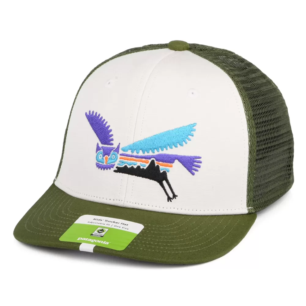Casquettes Trucker^Patagonia Casquette Trucker Enfant en Coton Bio Fitz Roy Owl blanc-olive