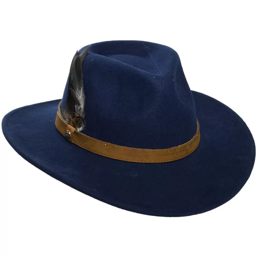 Chapeaux De Pluie | Chapeaux Femme^Failsworth Chapeau Australien Hydrofuge en Laine Feutrée Avec Plumes bleu marine