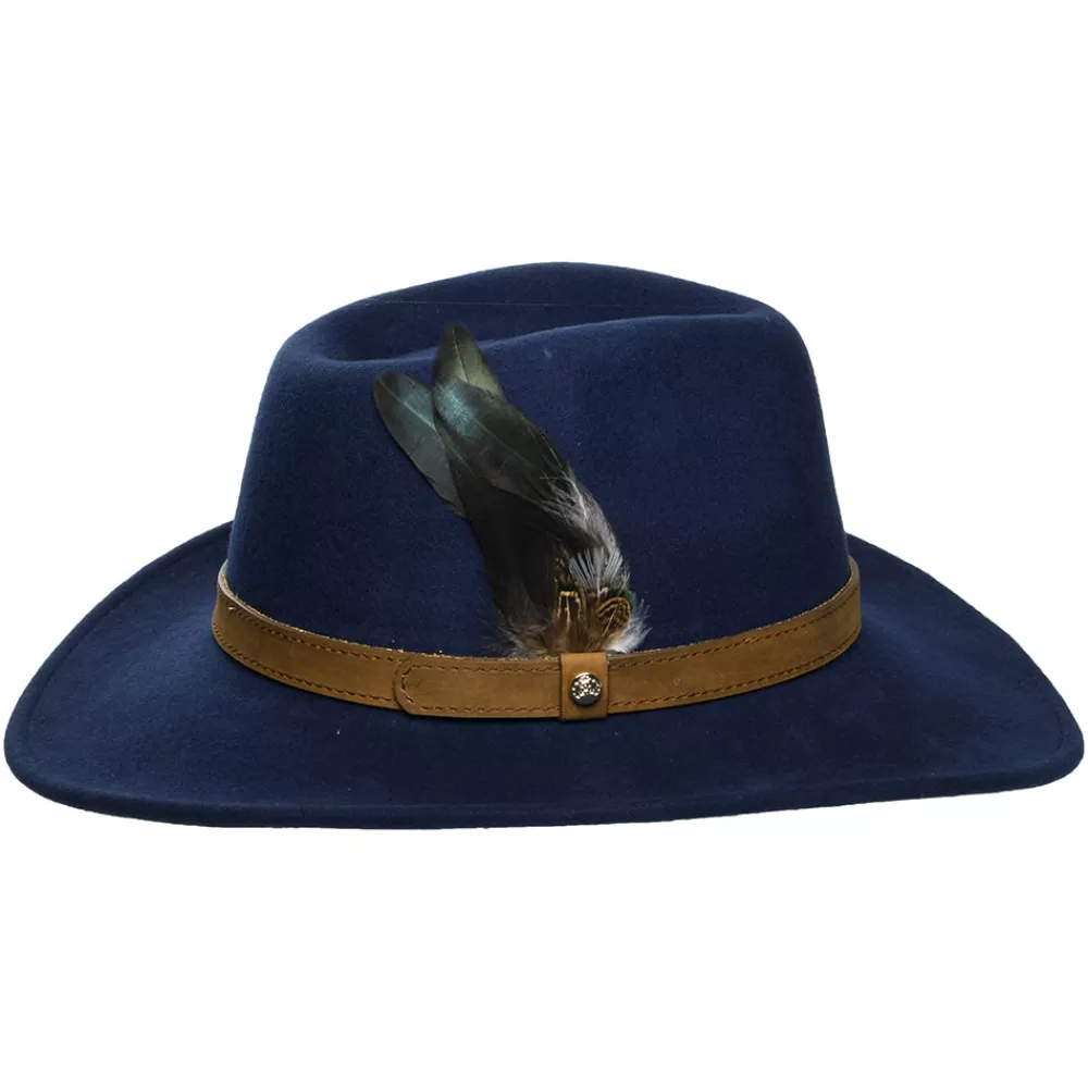 Chapeaux De Pluie | Chapeaux Femme^Failsworth Chapeau Australien Hydrofuge en Laine Feutrée Avec Plumes bleu marine