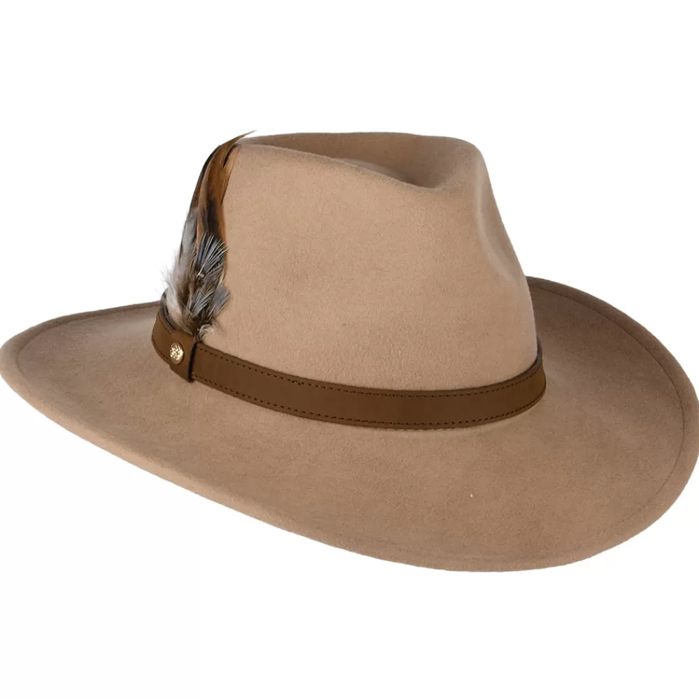 Chapeaux De Pluie | Chapeaux Femme^Failsworth Chapeau Australien Hydrofuge en Laine Feutrée Avec Plumes camel
