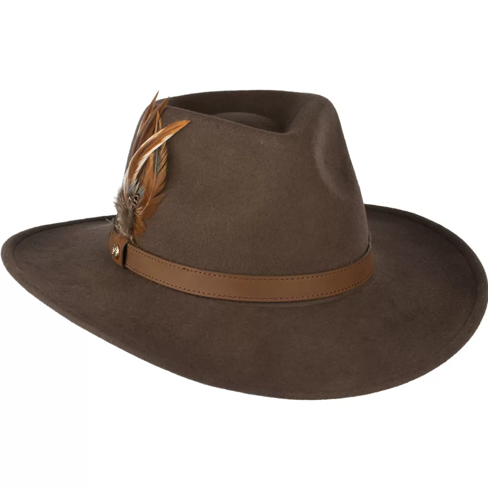 Chapeaux De Pluie | Chapeaux Femme^Failsworth Chapeau Australien Hydrofuge en Laine Feutrée Avec Plumes marron