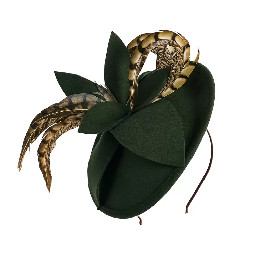Chapeaux Cérémonie | Chapeaux Bibi^Failsworth Chapeau Bibi Disque en Laine Feutrée Avec Plumes olive