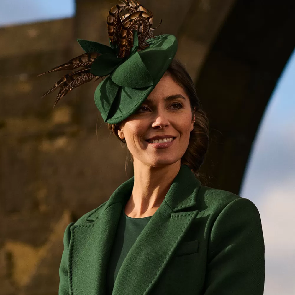 Chapeaux Cérémonie | Chapeaux Bibi^Failsworth Chapeau Bibi Disque en Laine Feutrée Avec Plumes olive