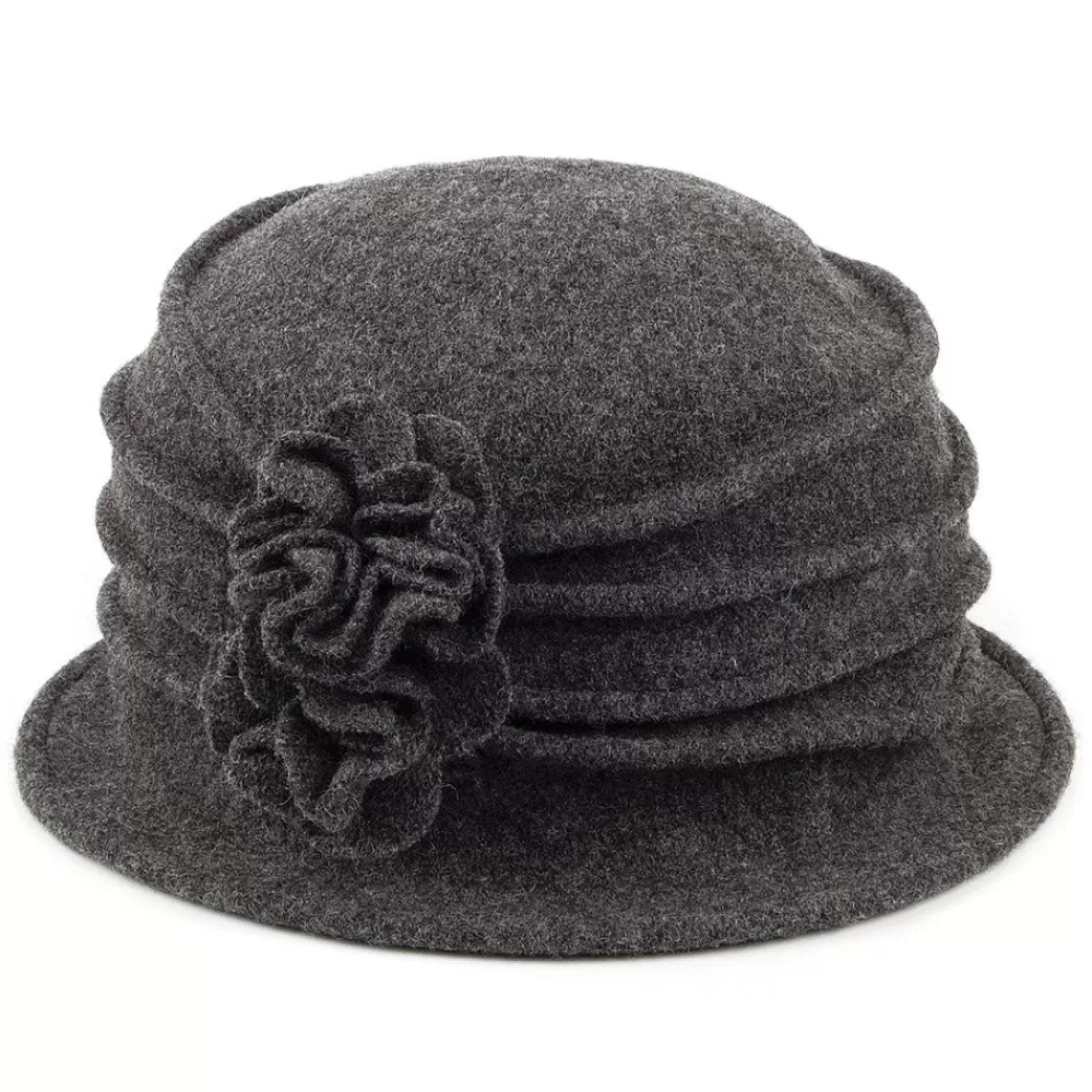 Chapeaux Hiver | Chapeaux Cloche^Scala Chapeau Cloche en Laine avec Fleur Grace anthracite