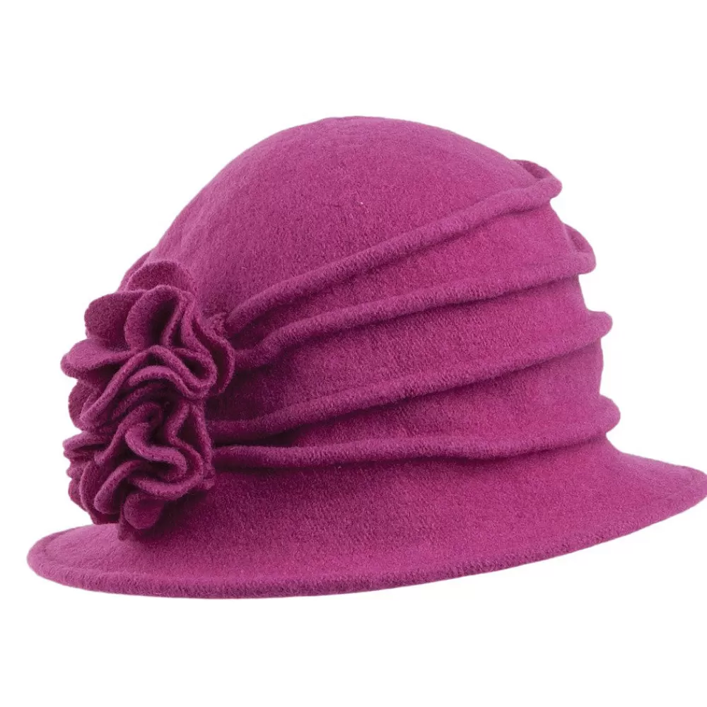 Chapeaux Hiver | Chapeaux Cloche^Scala Chapeau Cloche en Laine avec Fleur Grace groseille
