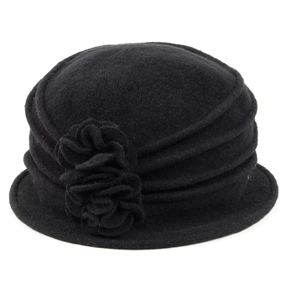 Chapeaux Hiver | Chapeaux Cloche^Scala Chapeau Cloche en Laine avec Fleur Grace noir