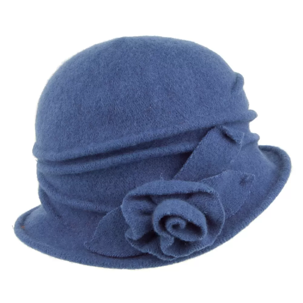 Chapeaux Hiver | Chapeaux Cloche^Scala Chapeau Cloche en Laine avec Rosette Sienna bleu