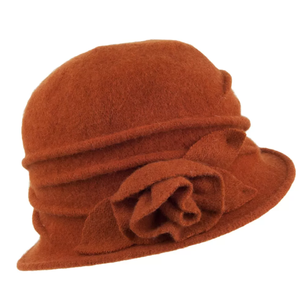 Chapeaux Hiver | Chapeaux Cloche^Scala Chapeau Cloche en Laine avec Rosette Sienna rouille