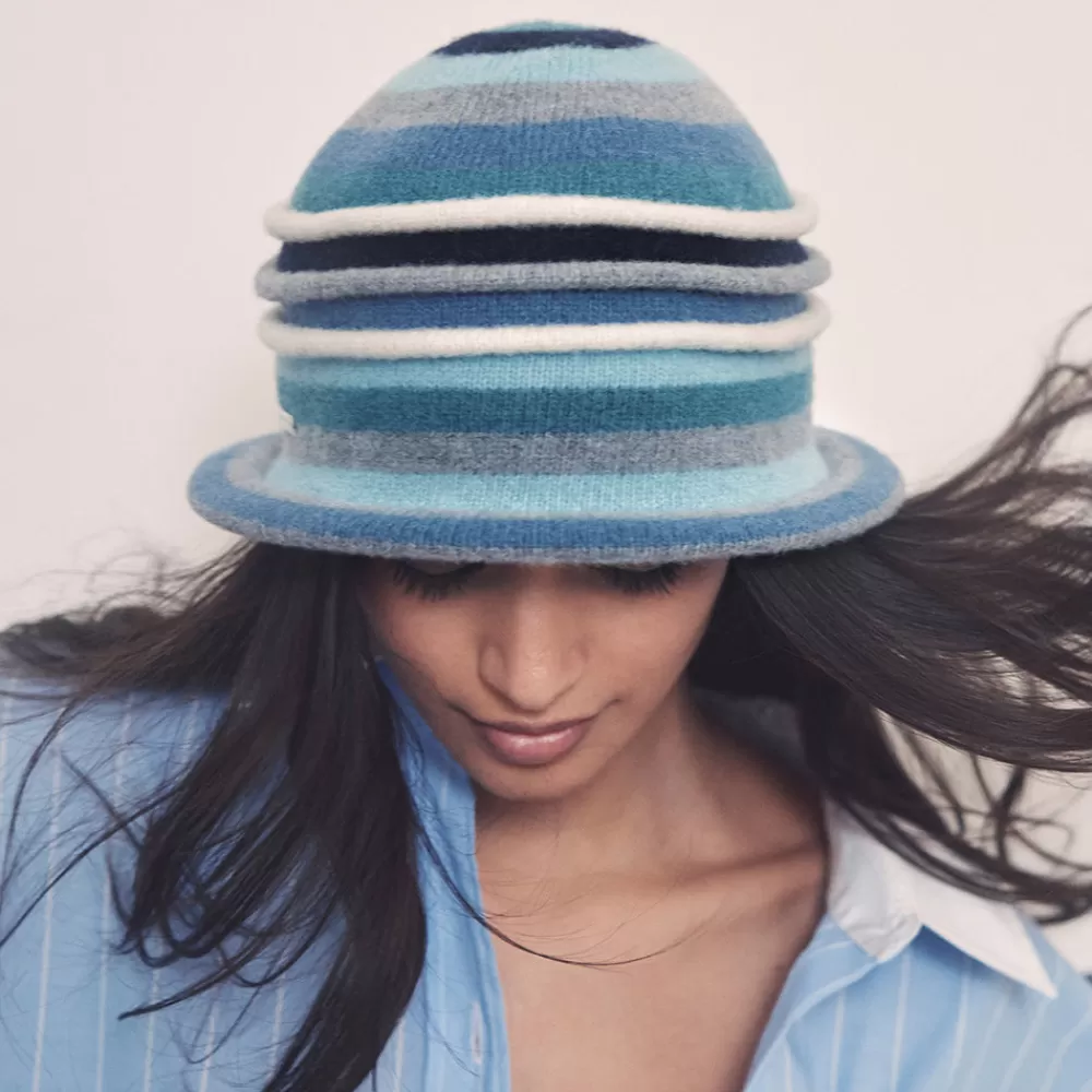 Chapeaux Hiver | Chapeaux Cloche^Seeberger Chapeau Cloche en Laine Vierge Bouillie à Rayures jade-bleu