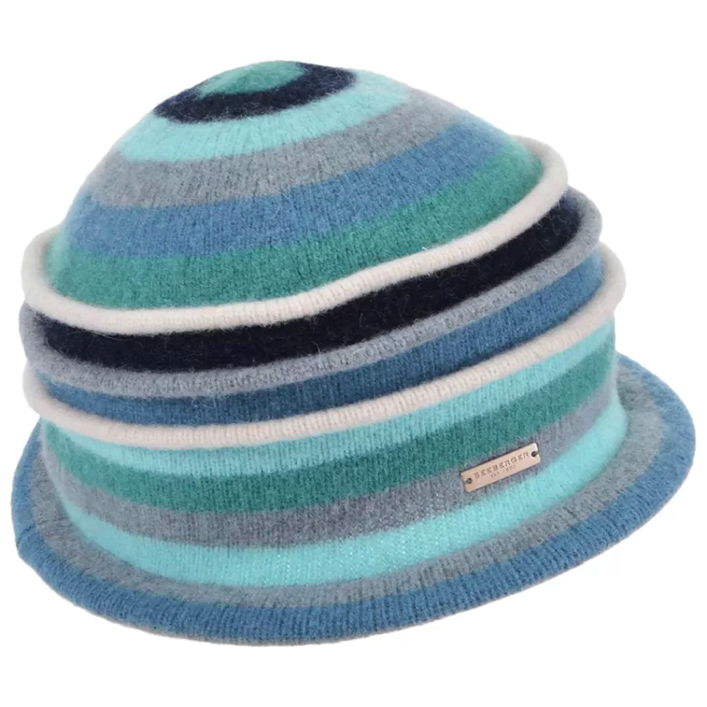 Chapeaux Hiver | Chapeaux Cloche^Seeberger Chapeau Cloche en Laine Vierge Bouillie à Rayures jade-bleu