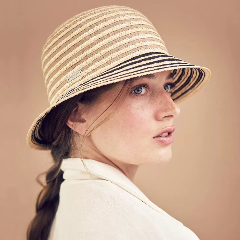 Chapeaux De Paille | Chapeaux Cloche^Seeberger Chapeau Cloche en Paille à Rayures naturel-noir