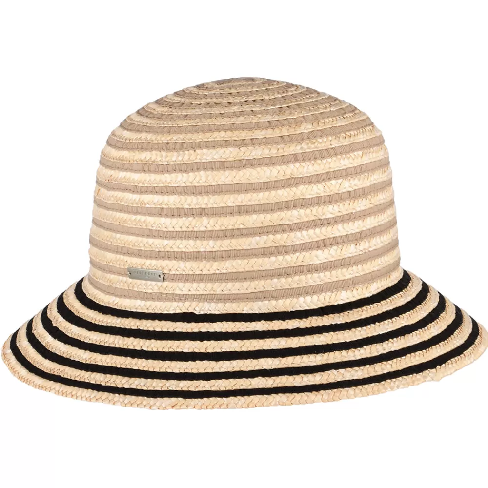 Chapeaux De Paille | Chapeaux Cloche^Seeberger Chapeau Cloche en Paille à Rayures naturel-noir
