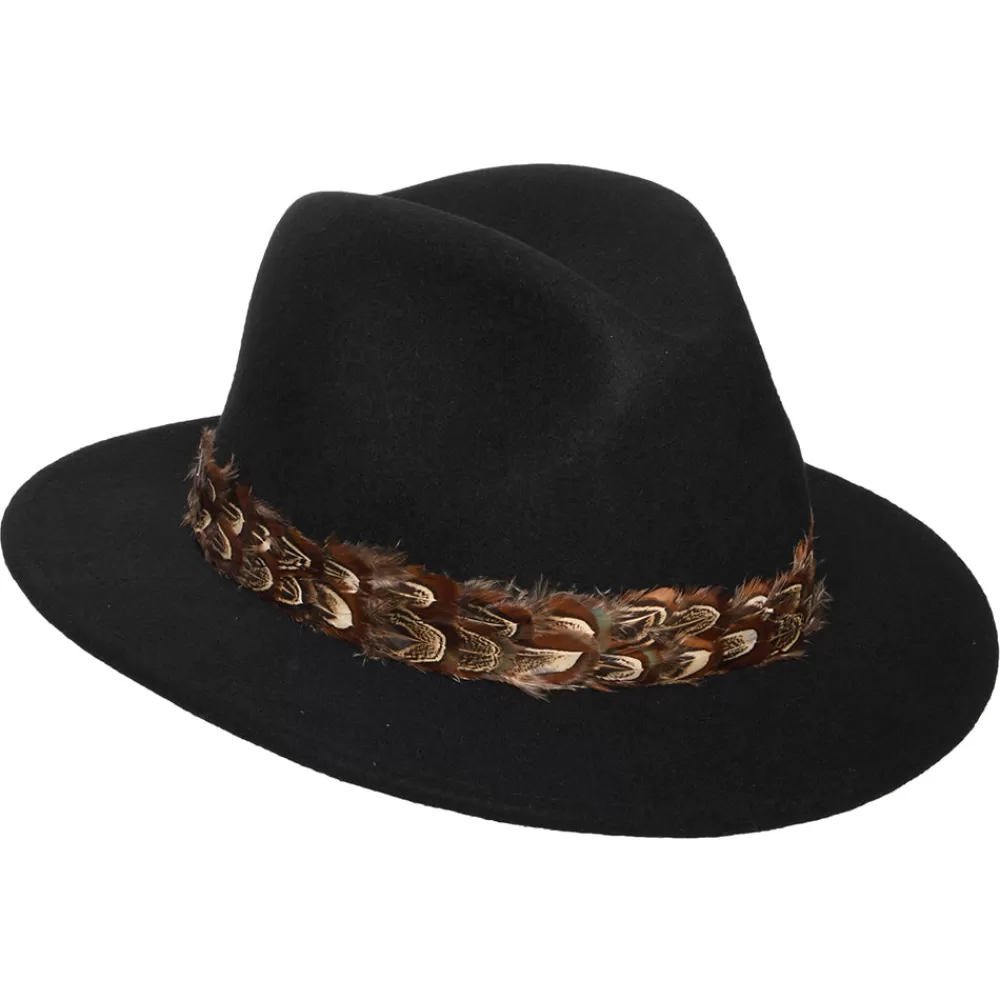 Chapeaux Trilby | Chapeaux Fedora^Denton Chapeau Fedora Déformable Hydrofuge en Laine Feutrée avec Bandeau à Plumes Kansas noir