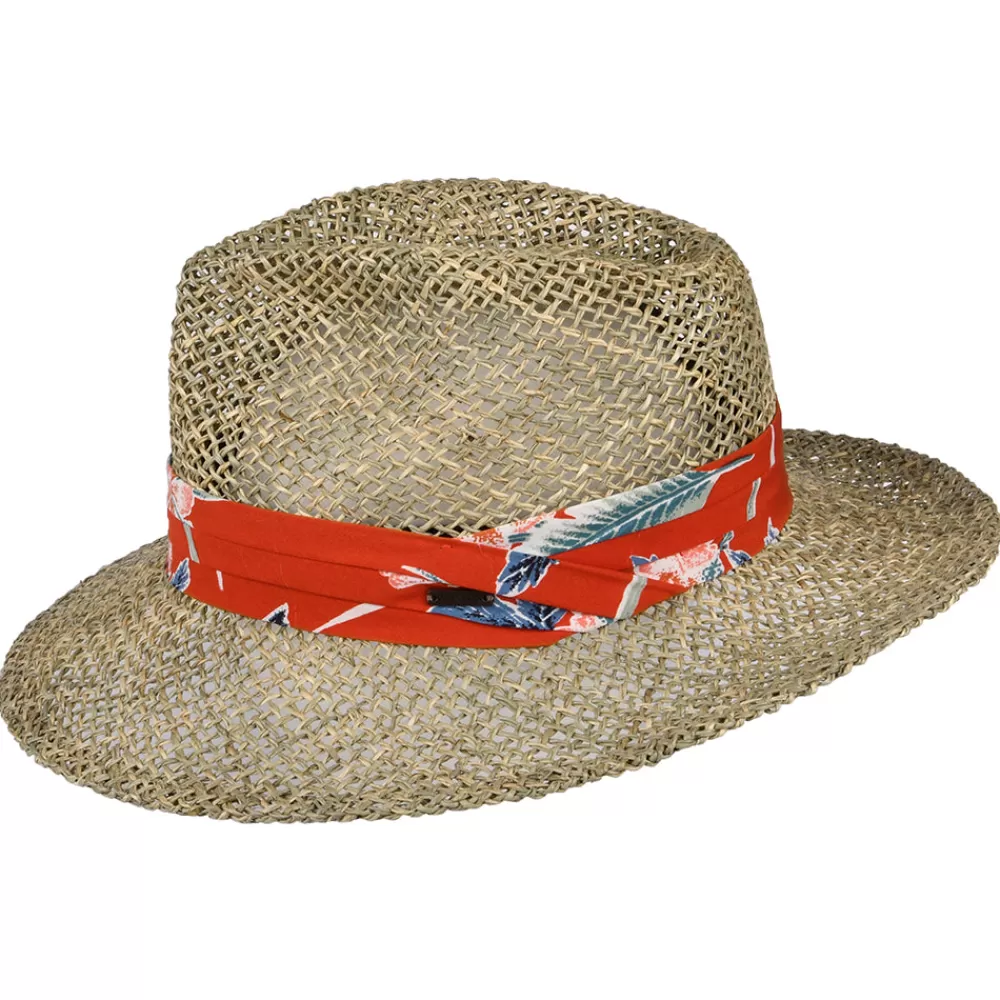 Chapeaux Trilby | Chapeaux Fedora^Brixton Chapeau Fedora en Jonc de Mer Aloha naturel-orange