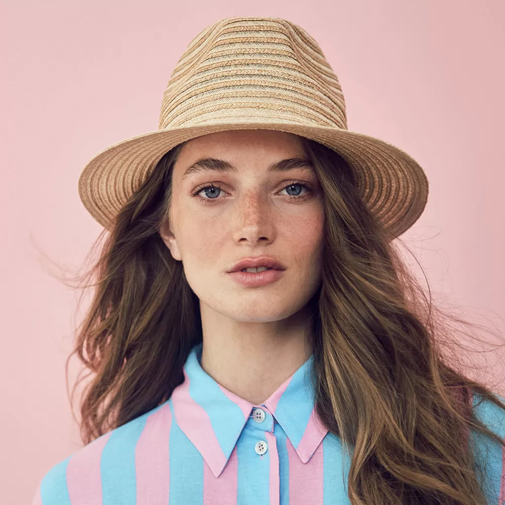 Chapeaux Trilby | Chapeaux Fedora^Seeberger Chapeau Fedora en Paille à Rayures naturel-sable