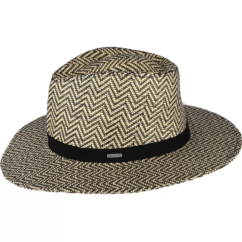 Chapeaux Trilby | Chapeaux Fedora^Brixton Chapeau Fedora en Paille Toyo à Chevrons Pliable Carolina noir-naturel