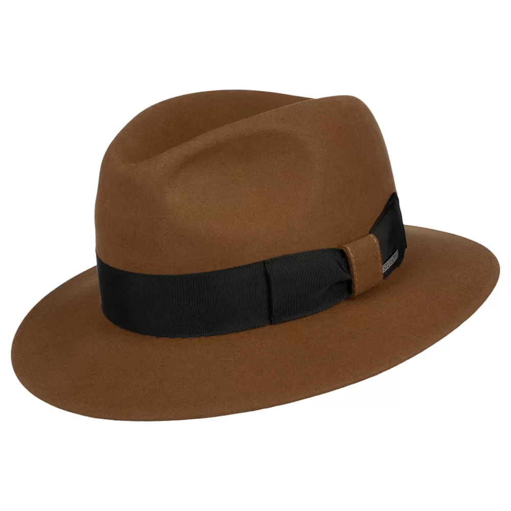 Chapeaux Fedora | Chapeaux Trilby^Stetson Chapeau Fedora Safari en Feutre de Castor Mélangé Lestoca Traveller marron