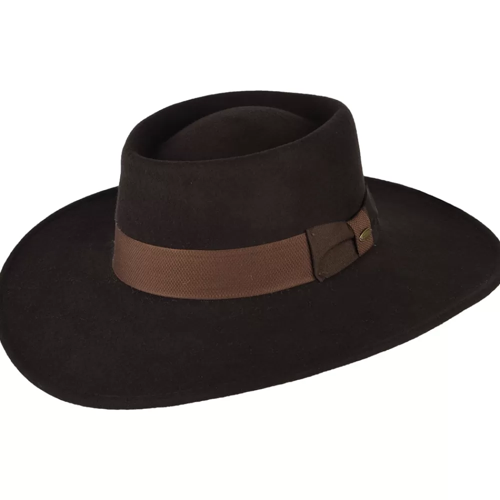 Chapeaux De Pluie | Chapeaux De Cowboy^Scala Chapeau Gaucho en Laine Feutrée Hydrofuge Hank chocolat
