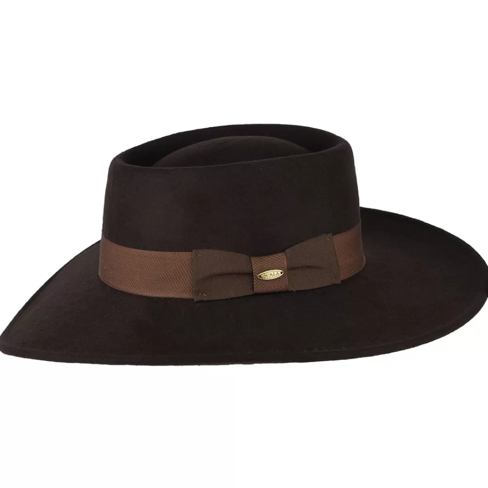 Chapeaux De Pluie | Chapeaux De Cowboy^Scala Chapeau Gaucho en Laine Feutrée Hydrofuge Hank chocolat