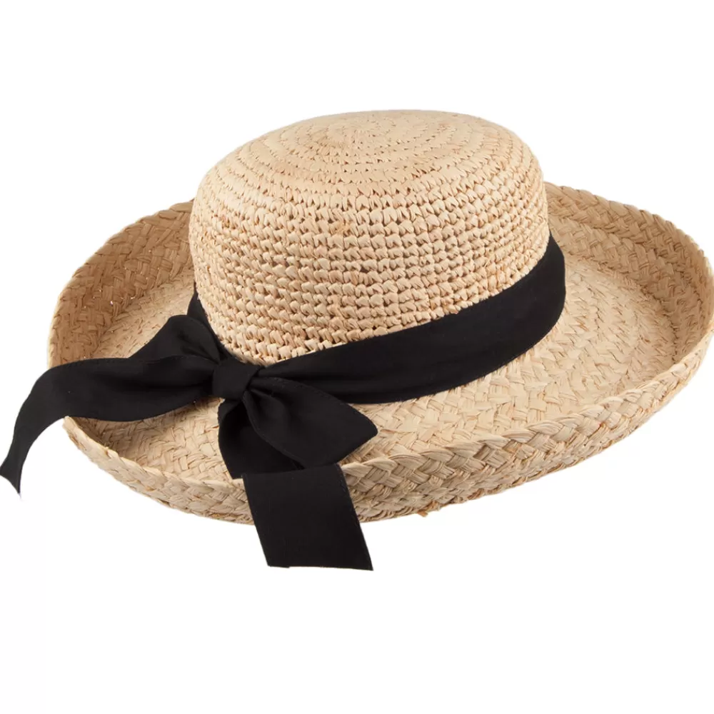 Chapeaux De Paille | Chapeaux Été^Scala Chapeau Été en Paille Raphia Bio Crochetée naturel Bandeau noir