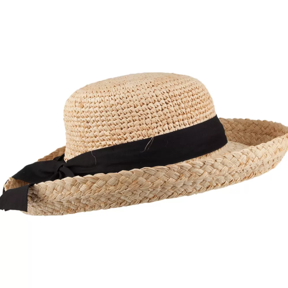 Chapeaux De Paille | Chapeaux Été^Scala Chapeau Été en Paille Raphia Bio Crochetée naturel Bandeau noir