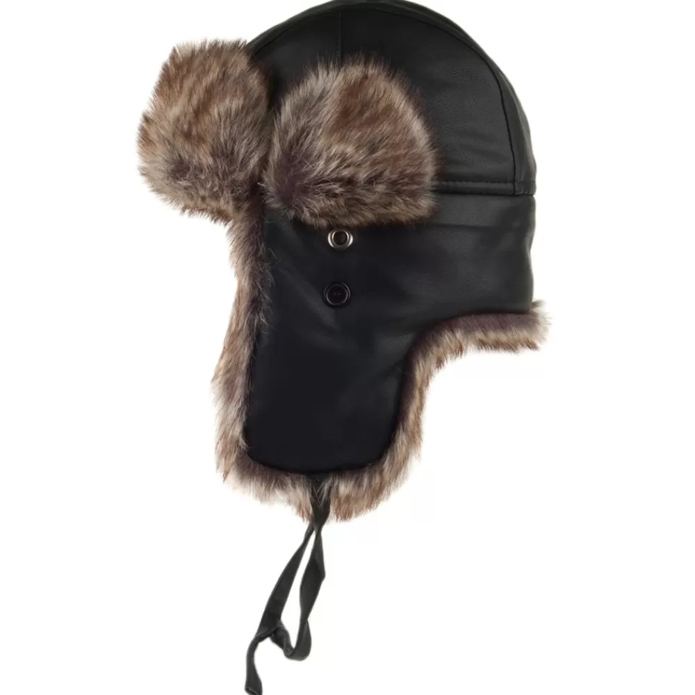 Fausse Fourrure | Chapeaux Hiver^Jaxon & James Chapka en Simili-Cuir Lavé noir JAXON & JAMES